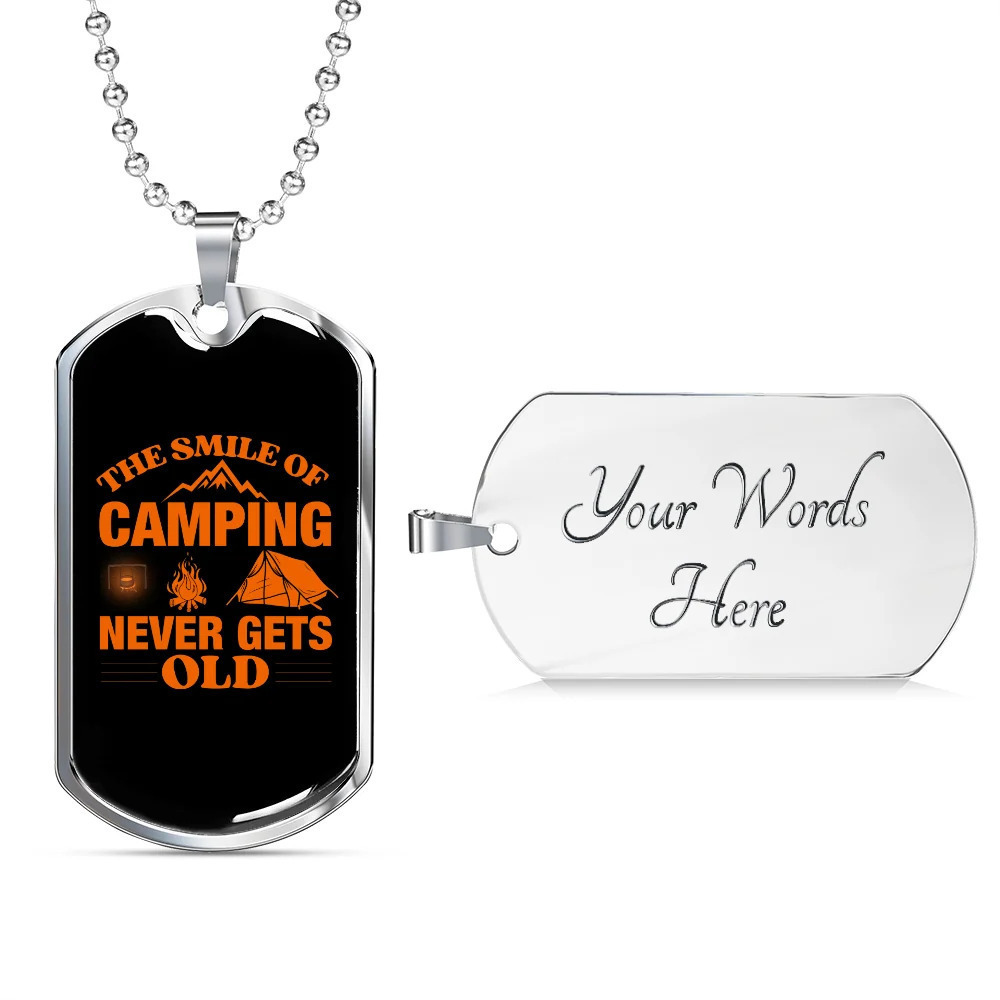 Camper Necklace Camping Never Gets Old Personalized Engraved Silver Dog Tag Nec